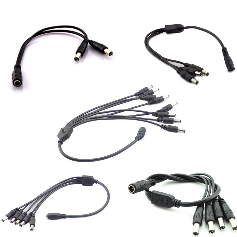 CCTV Security Camera 1 DC Female To 2/3/4/5/8 Male Plug Power Cord Adapter Connector Cable Splitter For LED Strip Light-1PCS